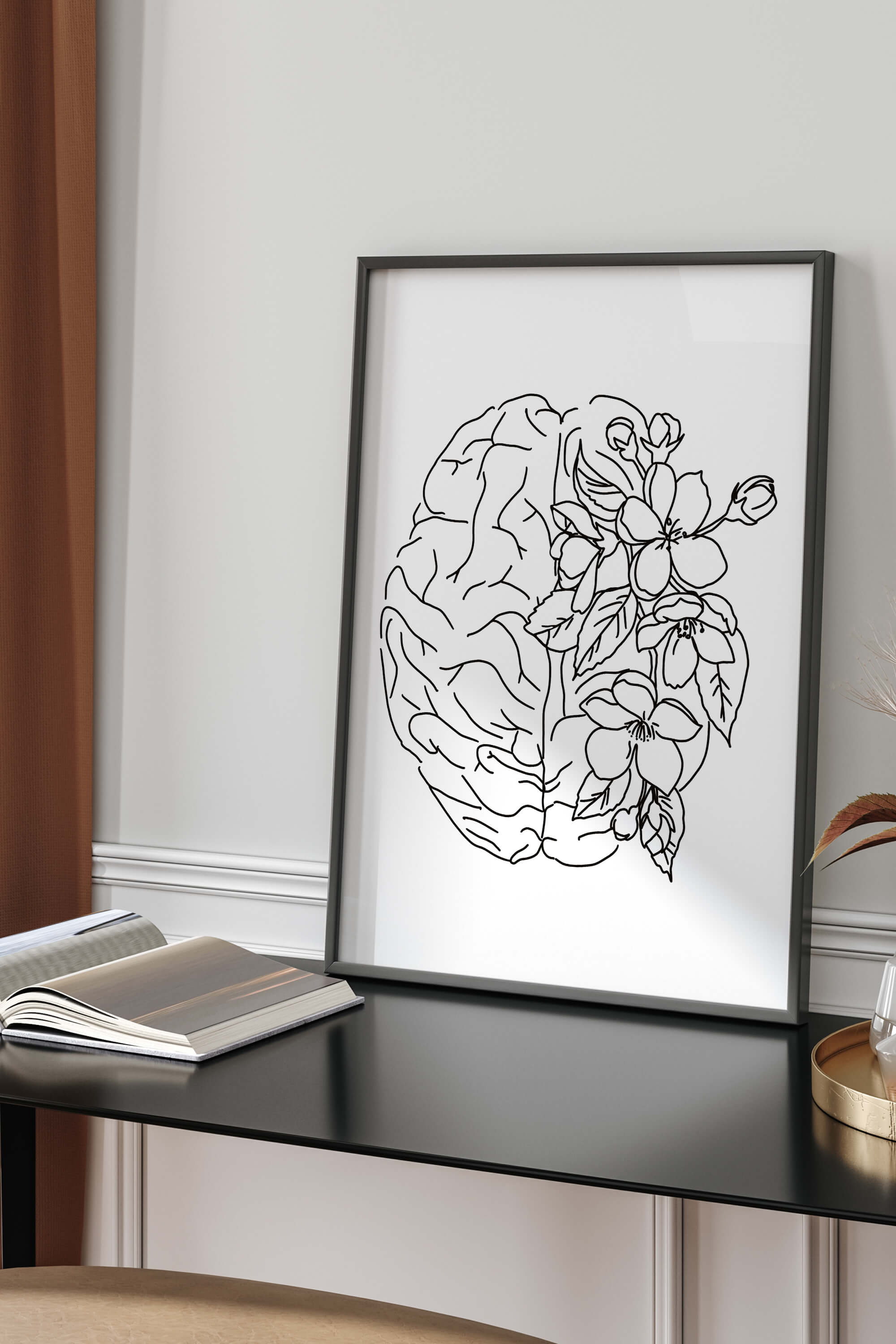 Sensory Oasis: Immerse yourself in a sensory journey with this floral brain wall art. The minimalistic yet detailed design evokes emotions and adds a serene ambiance, making it a perfect addition to therapeutic spaces.