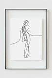 Sensual simplicity in bedroom bliss. A captivating one-line drawing of a woman's silhouette, evoking calm and sophistication. Elevate your space with this feminine aesthetic art print.