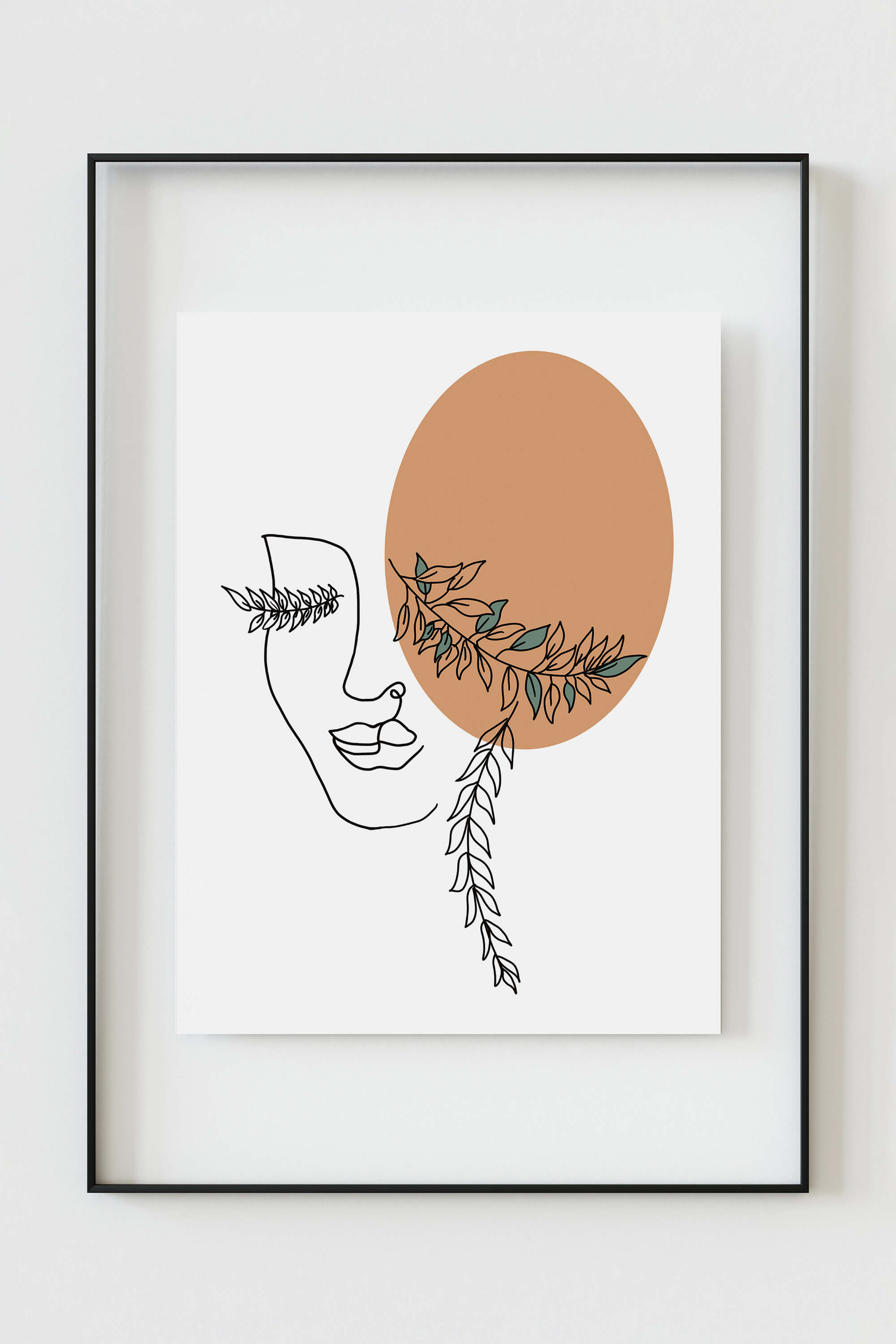 Beautiful woman profile botanical boho illustration print. Vector