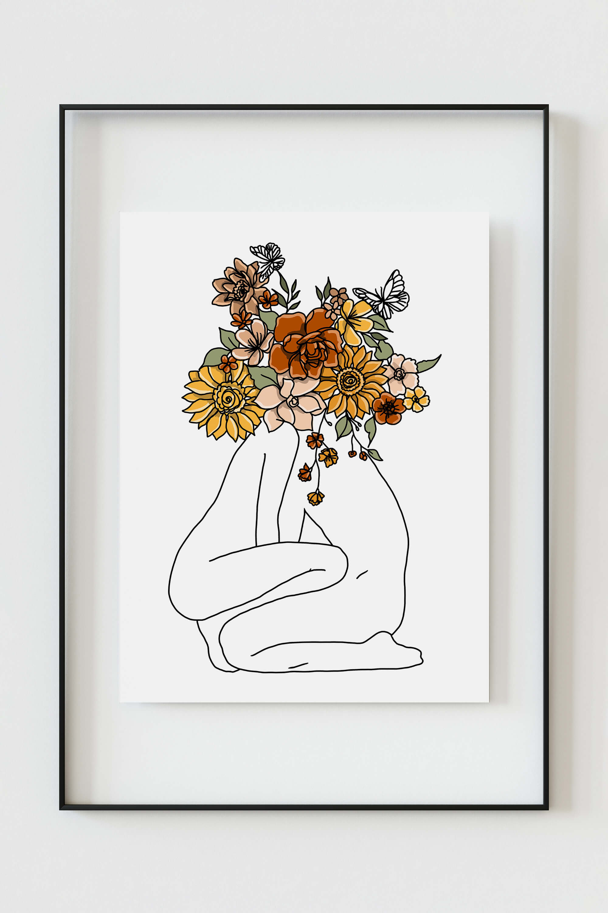 Transform your space with this trendy bedroom decor art print, where floral elegance intertwines with modern line art. The captivating design serves as the perfect focal point, adding charm to your living space.