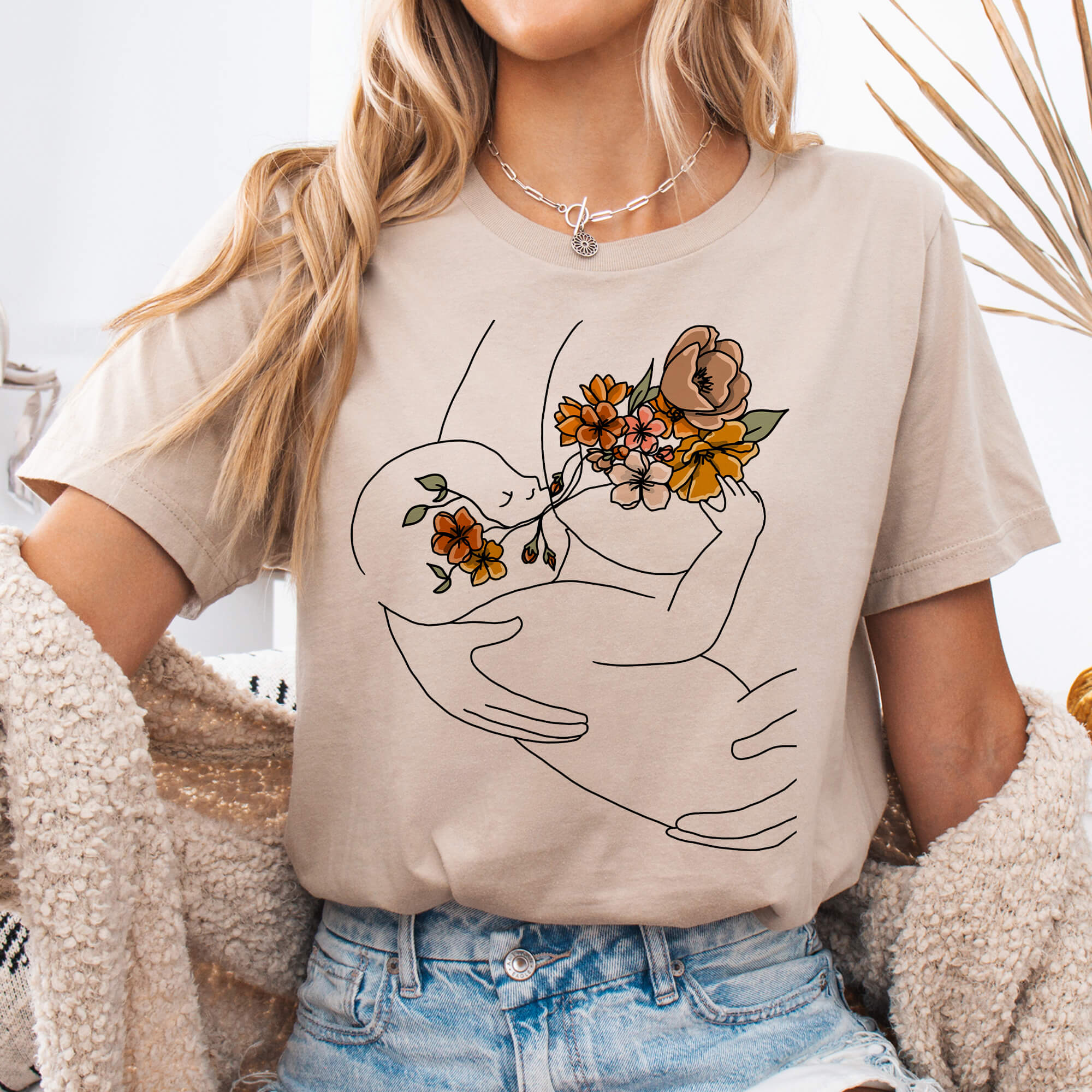 Tan Botanical Nursing Mom & Baby Tee