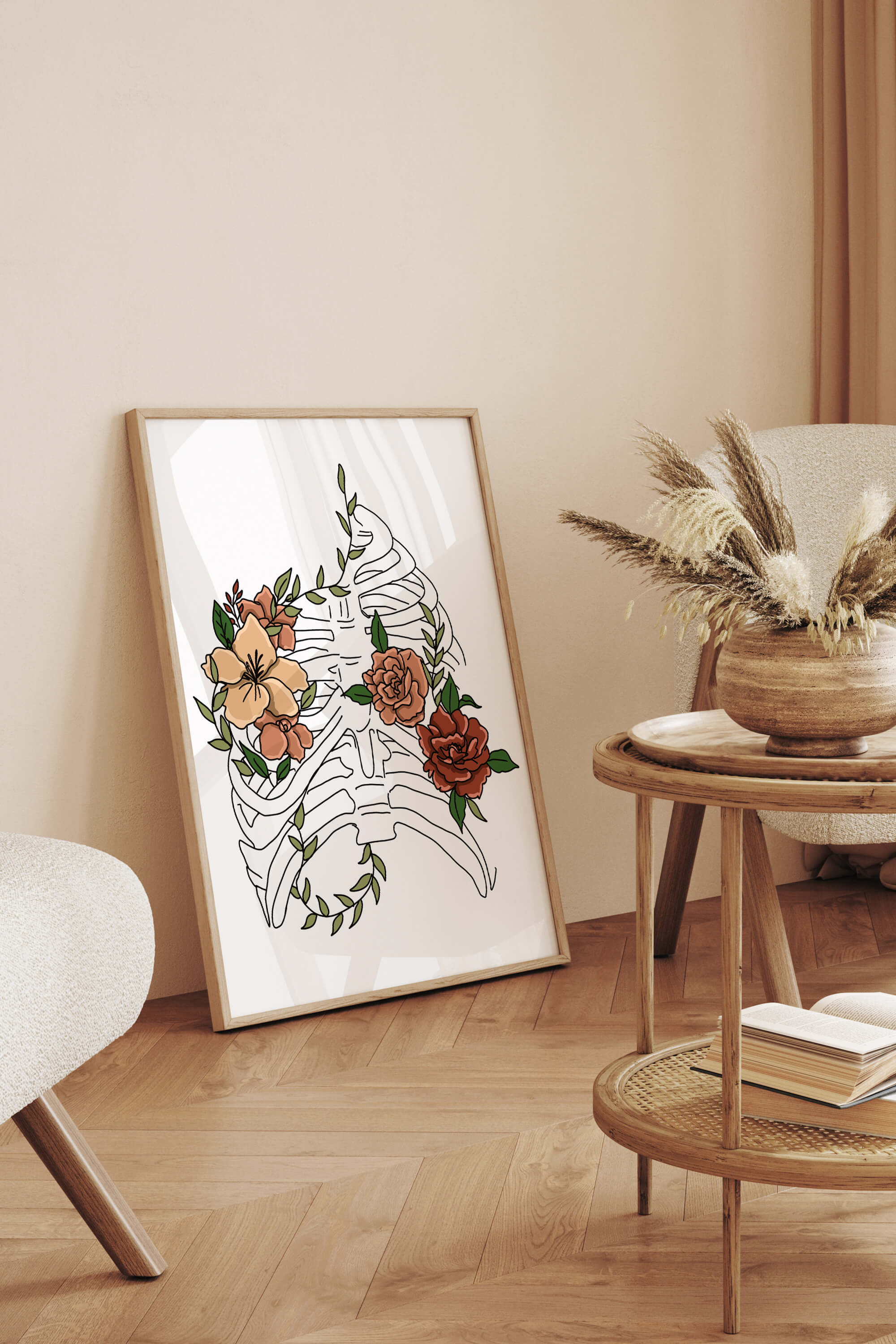 Calming and intellectually stimulating, this floral anatomy poster creates a harmonious environment. The combination of floral elements and anatomical details makes it a perfect addition to therapy spaces.