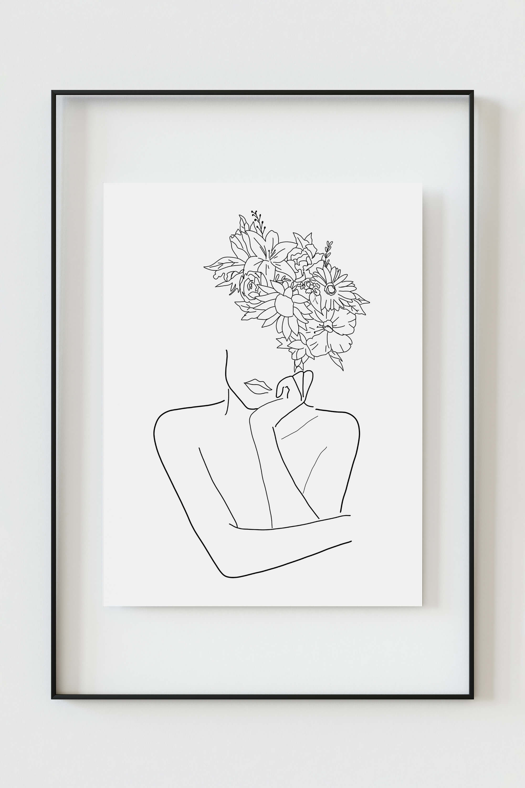 Detailed monochrome wall art capturing the essence of a thinking woman. The line drawing, with its exceptional craftsmanship, invites contemplation, making it an ideal addition for those seeking art with depth and intricacy.
