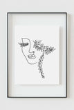 A captivating image of a woman's face drawing in tranquil boho style, evoking a sense of calm and sophistication. Perfect for those seeking nature-inspired and feminine wall decor.