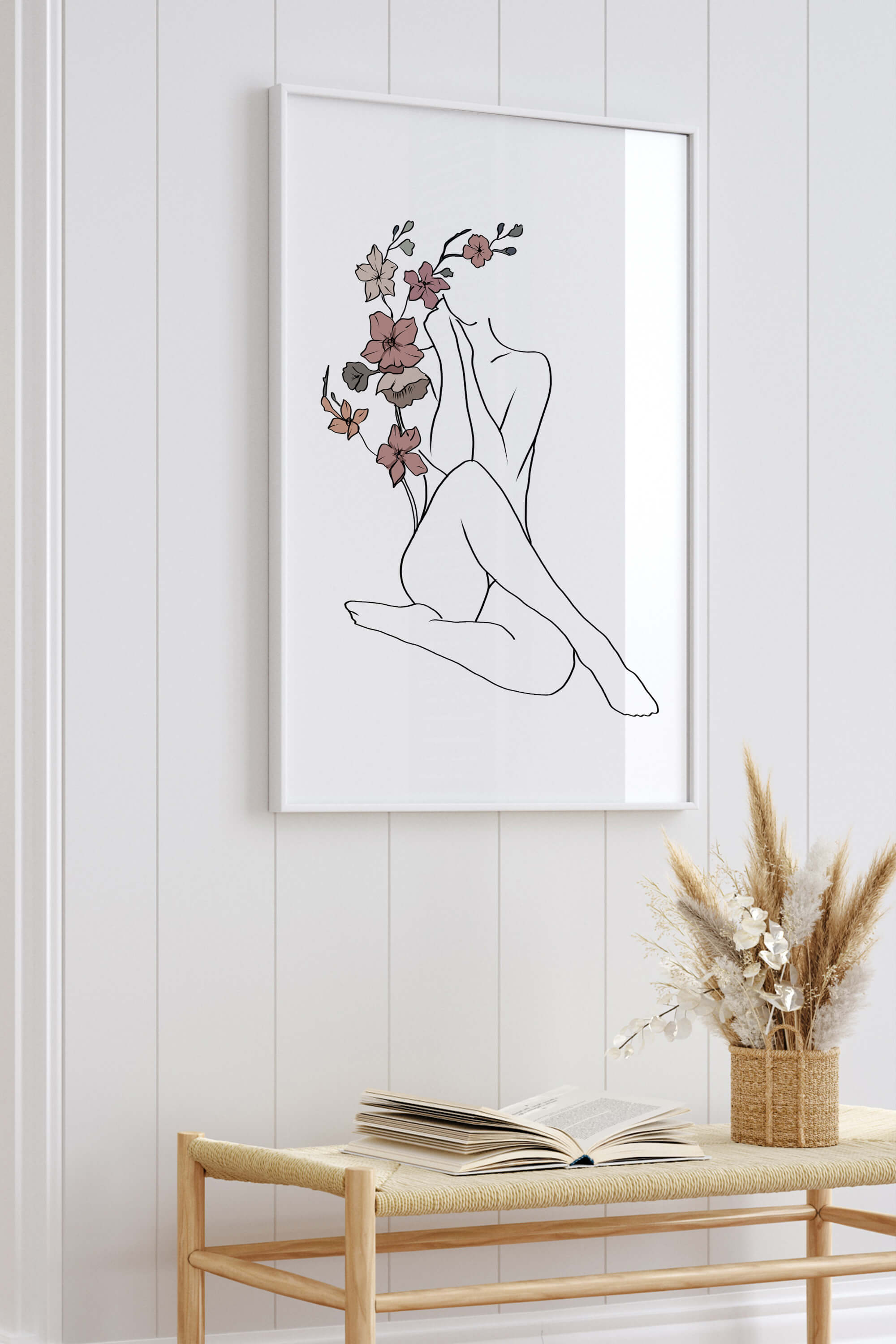 Trendy botanical-themed line art featuring a female figure, creating a visually striking and contemporary wall art print.