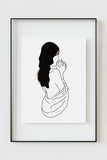 Explore abstract feminine beauty in this monochrome art print. The elegant lines and curves form a captivating silhouette, making it an ideal contemporary wall decor piece. Add a touch of sophistication to your space with this minimalist line art woman print.