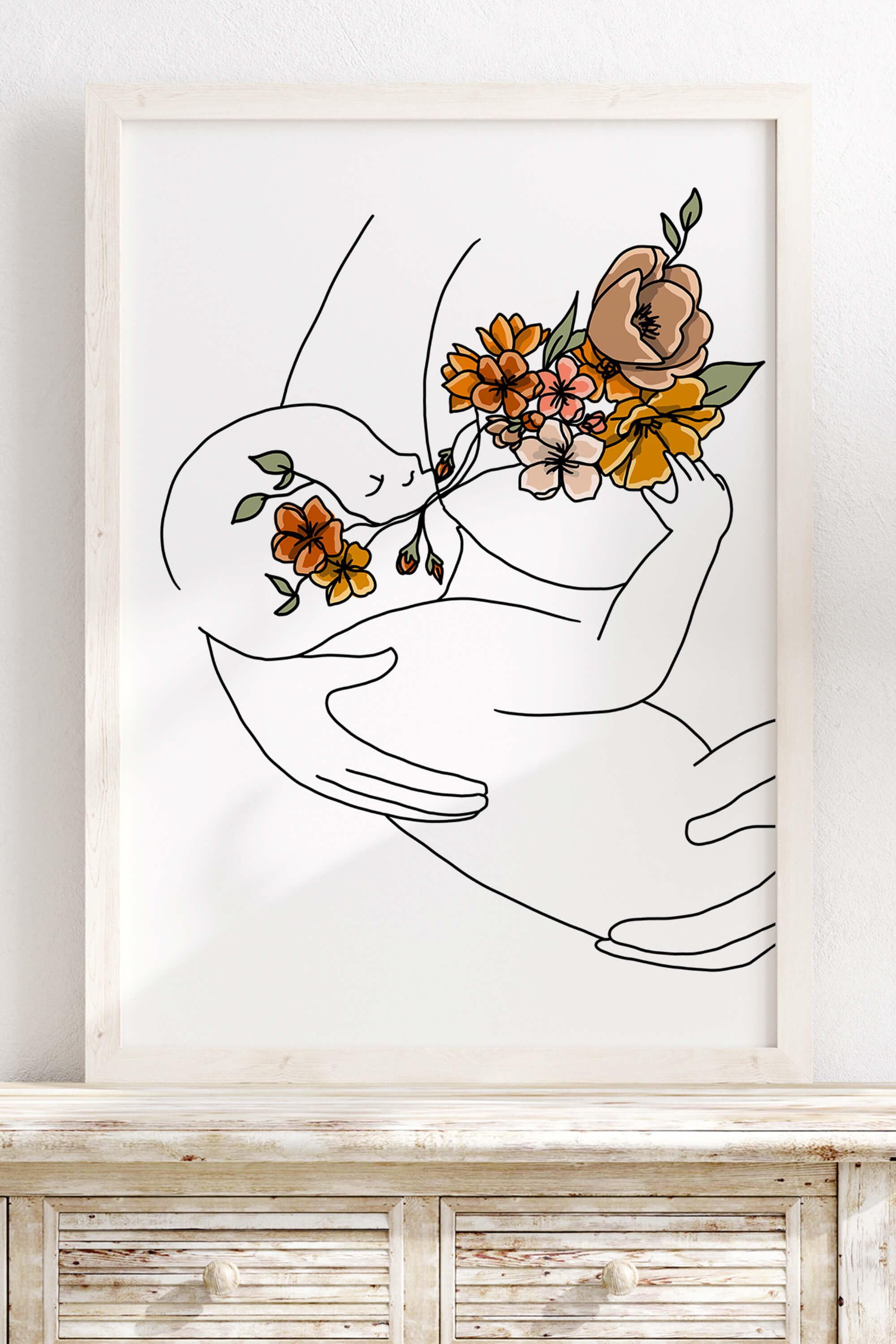 Unique Baby Shower Gift featuring floral breastfeeding art, perfect for doulas and childbirth educators.