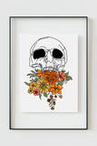 Distinctive Gothic Wall Decor featuring a skull with floral patterns in a line art print.