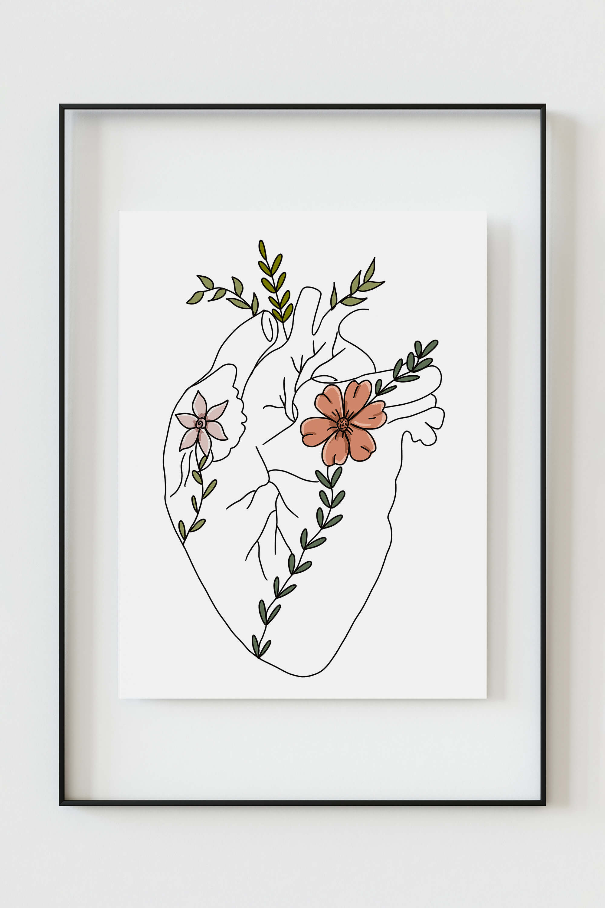 Birth Poster With Baby's Footprints, Original and Refined Birth Gift,  Flowery Heart, Baby's Room 