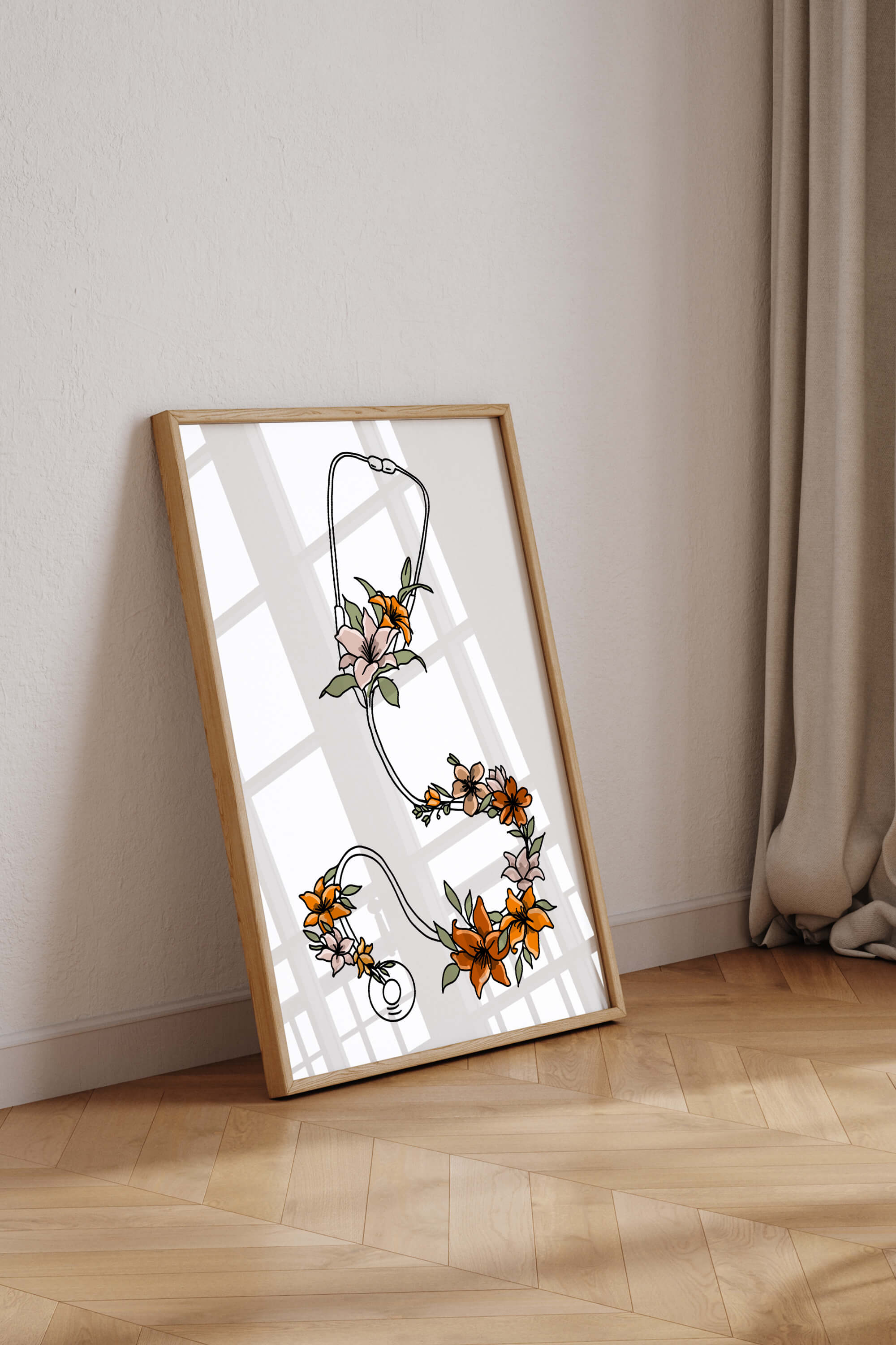Unique wall decor for retired doctors, showcasing a stethoscope with floral accents, symbolizing a career in medicine.