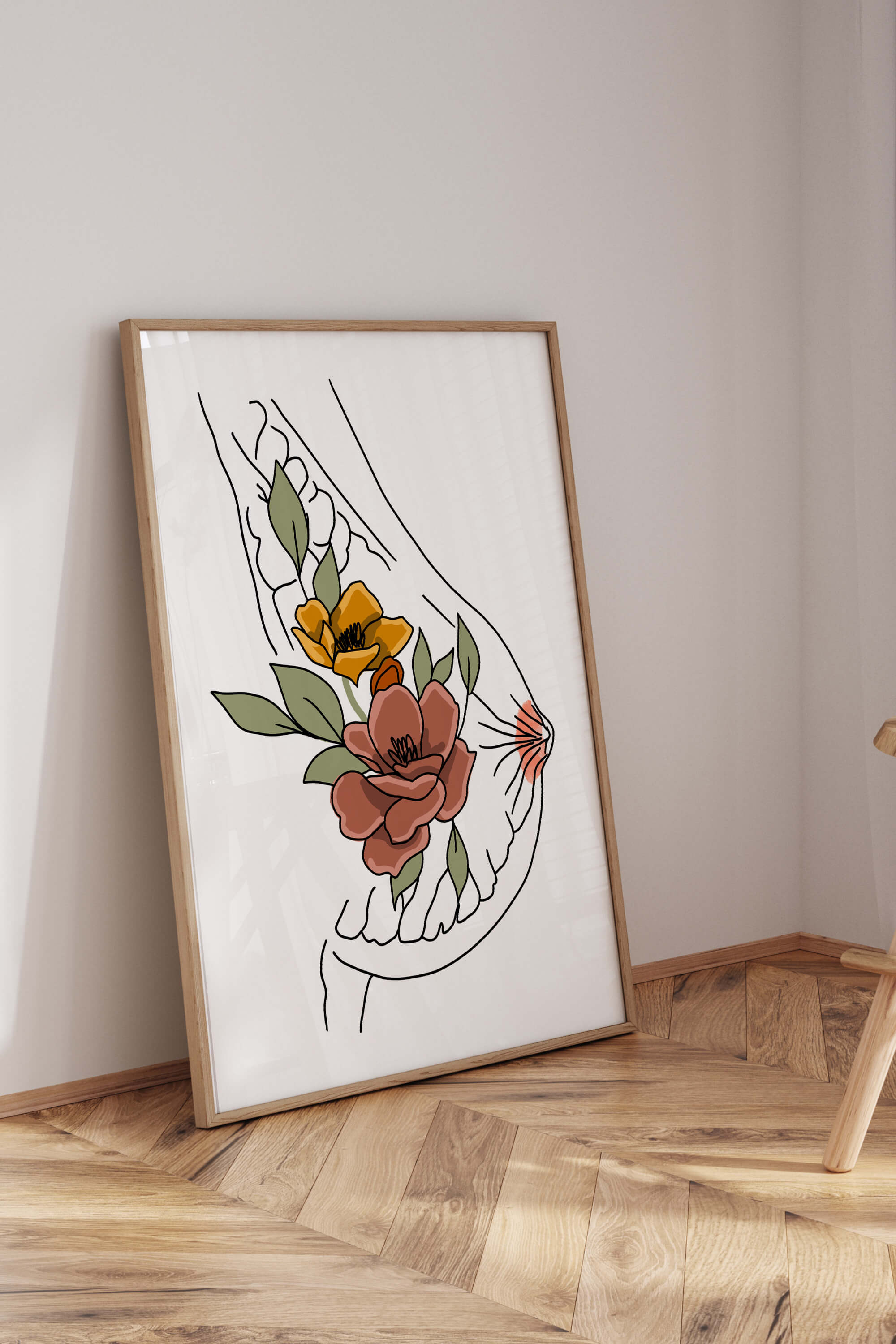 Floral Breast Anatomy Art Print - Breast Cancer Awareness Gift