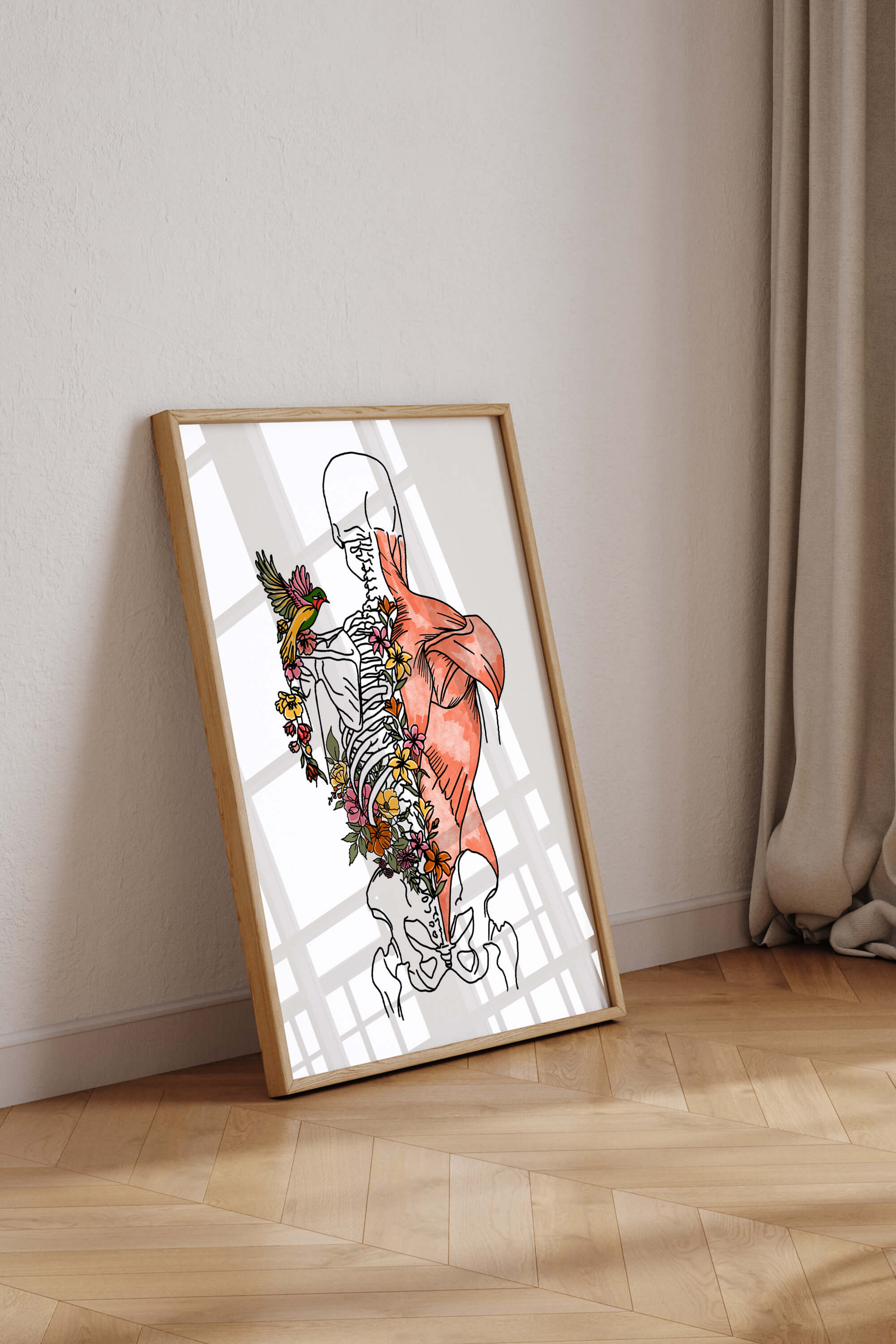Vibrant Floral Muscle Wall Art, an artistic and educational piece perfect as a gift for chiropractors.