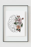 Colorful Line Art Floral Brain Poster, a creative and modern touch for neurologist gift ideas.