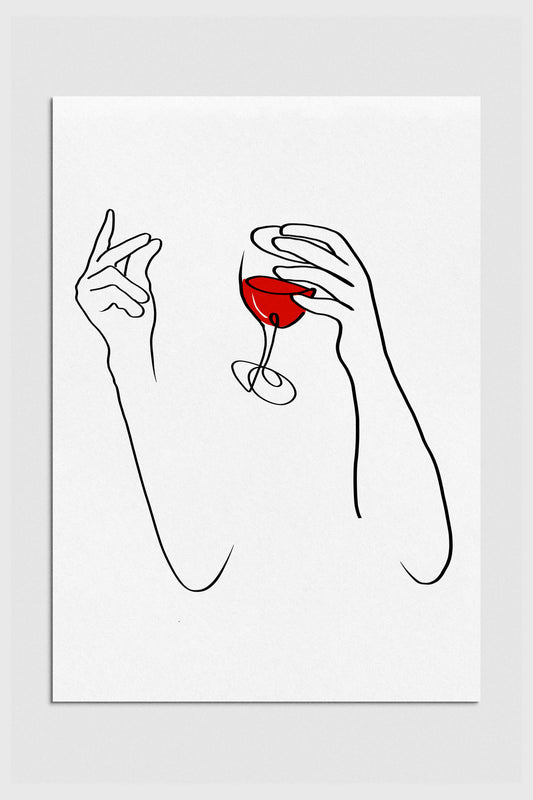 Vibrant art print of a woman enjoying wine, perfect for adding a lively touch to bar wall decor. 2000