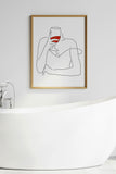 Contemporary art featuring a woman enjoying wine, adding a touch of style to your home bar or lounge.