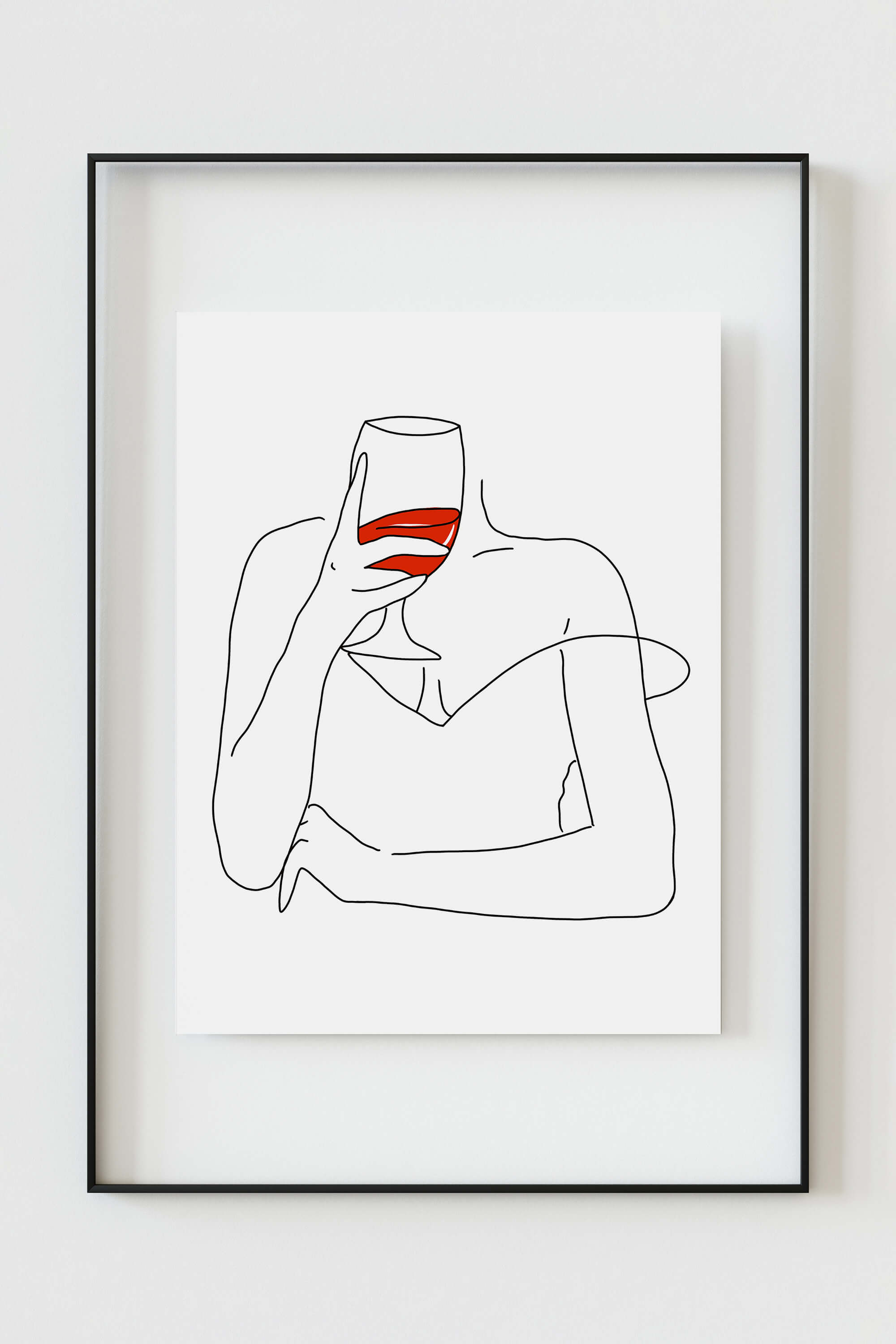 Close-up view of a wine glass print against a minimalist background, creating a sophisticated and modern wall decor.
