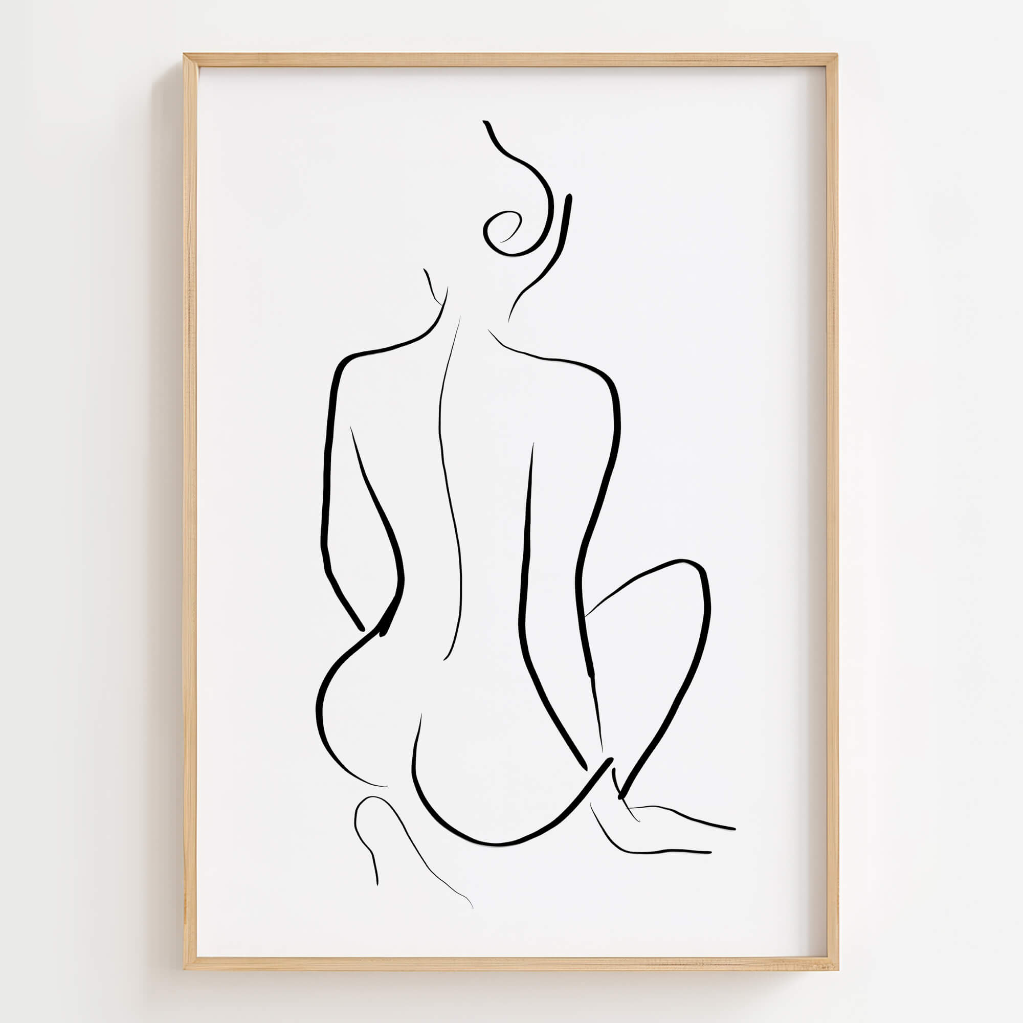 Woman Back Form Line Art Print displayed in a modern bedroom, adding elegance and sensuality to the space.