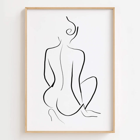 Woman Back Form Line Art Print displayed in a modern bedroom, adding elegance and sensuality to the space.