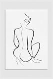 Sensual nude line art print for bedroom decor. Graceful lines capture the essence of womanhood, evoking charm and sophistication. Black and white palette enhances timeless elegance.